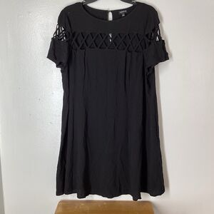 Torrid Challis Lattice Cutout Short Sleeve Trapeze Swing Dress Casual Black 2 2x